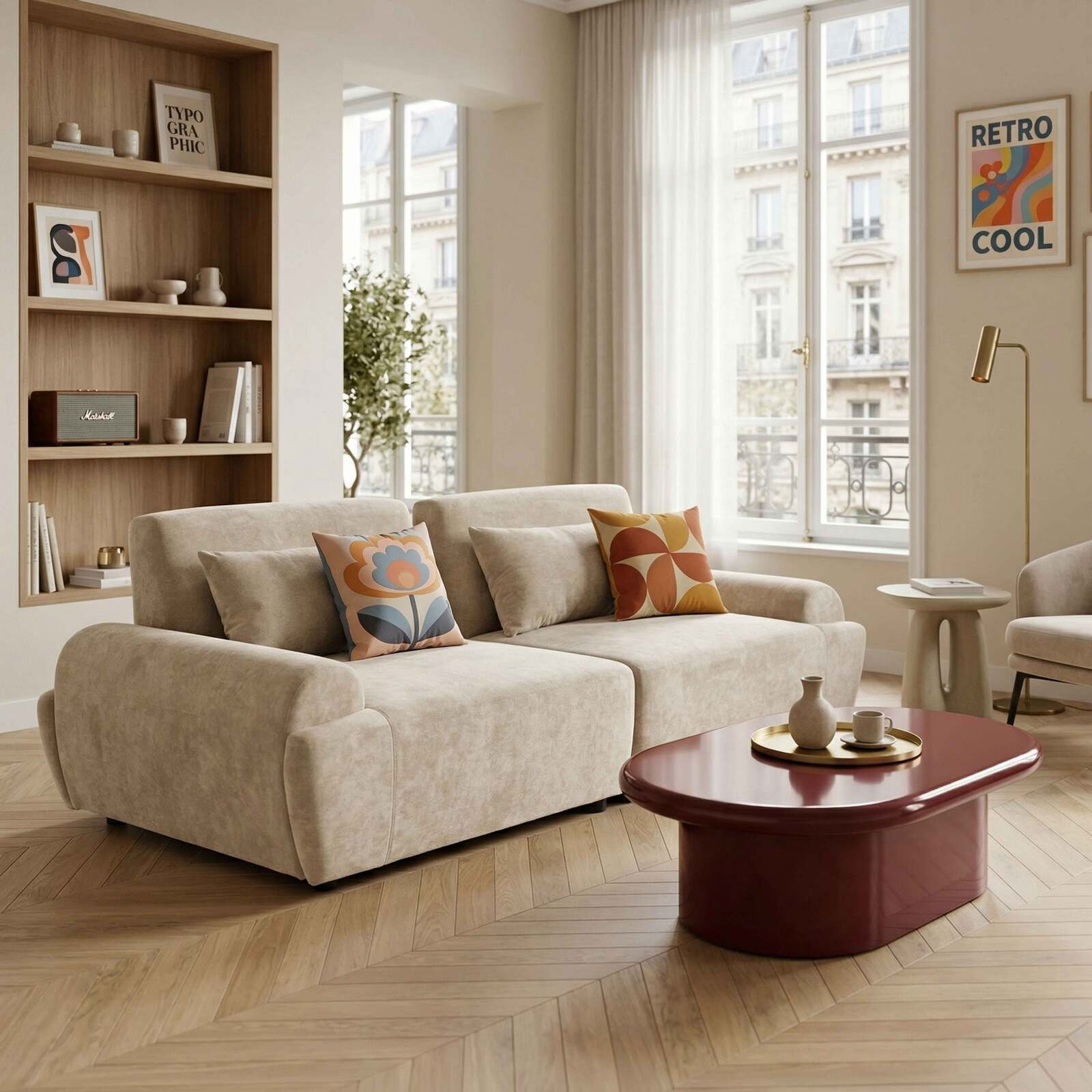 Modulares Sofa 2-Sitzer aus Stoff mit Kissen