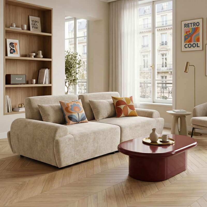 Modulares Sofa 2-Sitzer aus Stoff mit Kissen