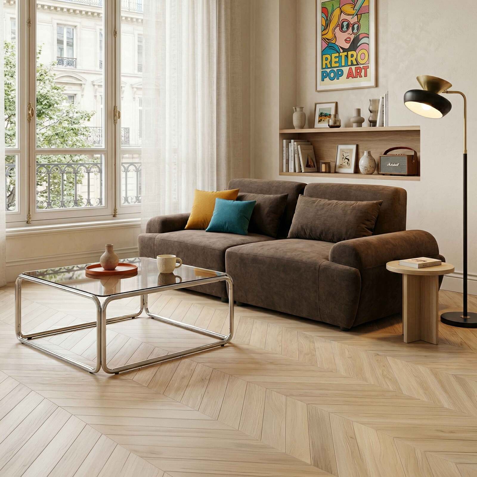 Modulares Sofa 2-Sitzer aus Stoff mit Kissen