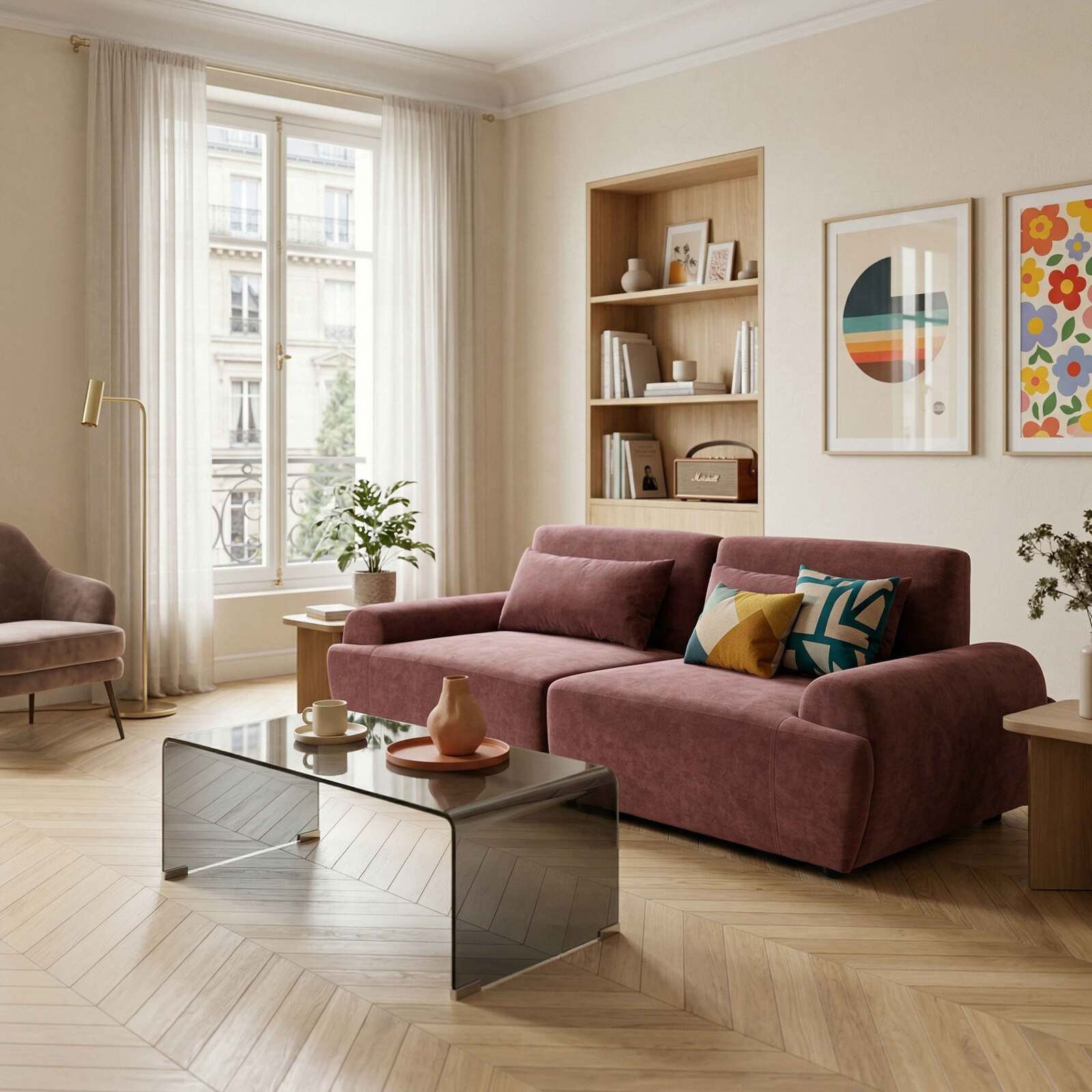 Modulares Sofa 2-Sitzer aus Stoff mit Kissen