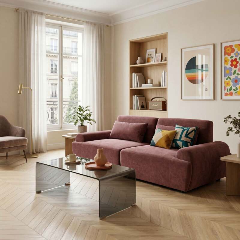 Modulares Sofa 2-Sitzer aus Stoff mit Kissen