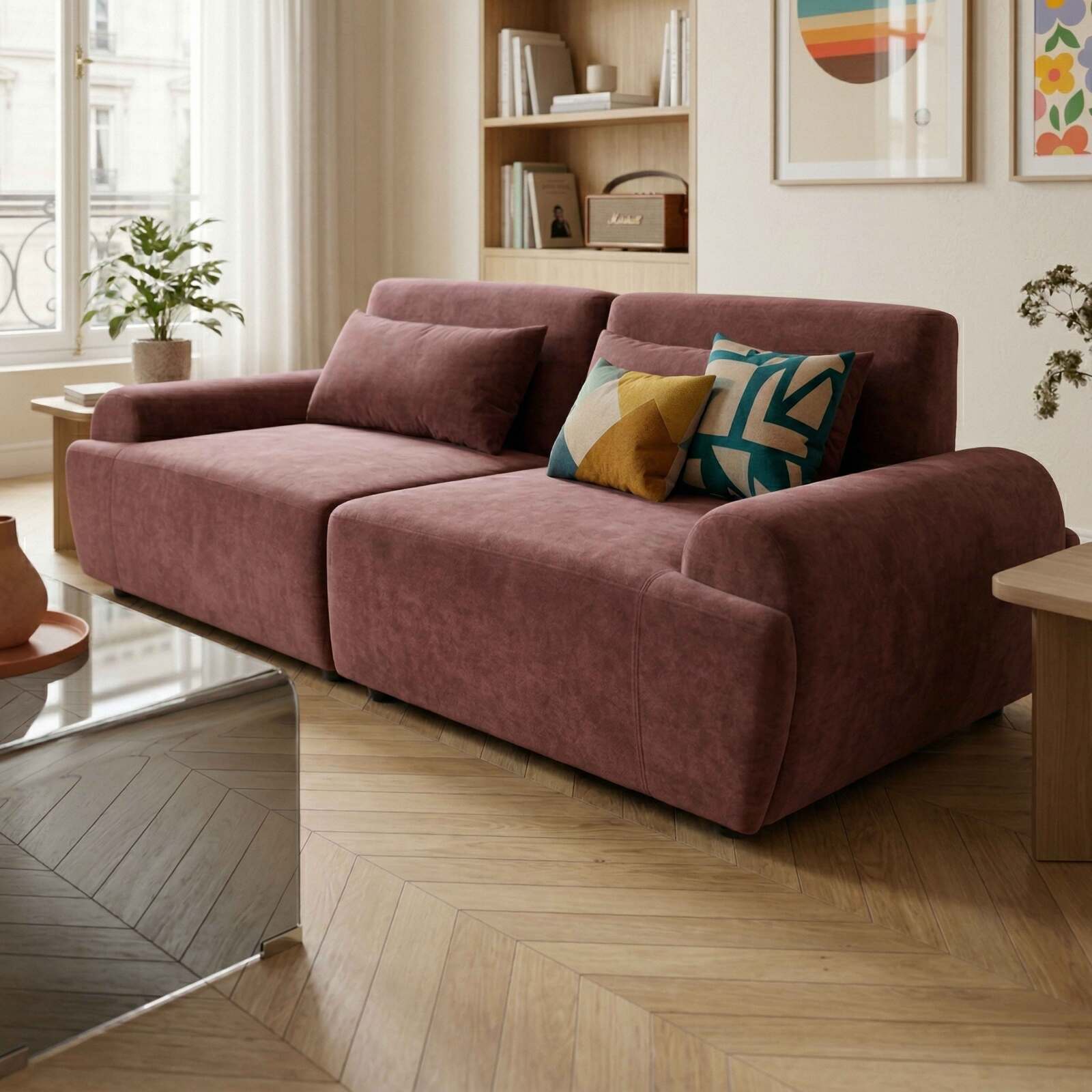 Modulares Sofa 2-Sitzer aus Stoff mit Kissen
