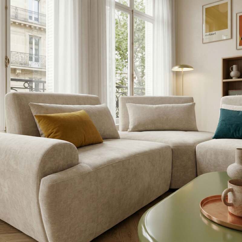 Modulares Ecksofa 3-Sitzer aus Stoff mit Kissen (3/8)