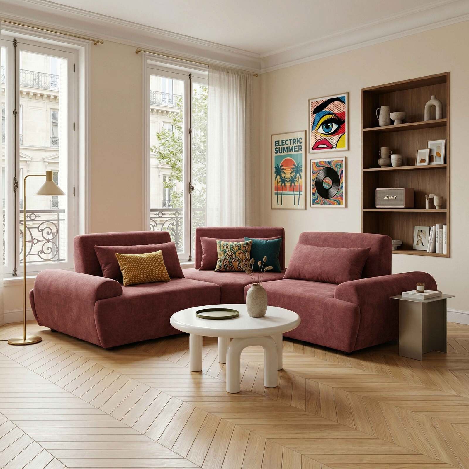 Modulares Ecksofa 3-Sitzer aus Stoff mit Kissen