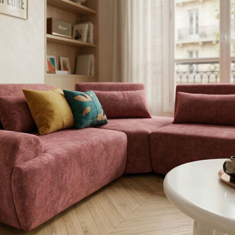 Modulares Ecksofa 3-Sitzer aus Stoff mit Kissen (2/9)