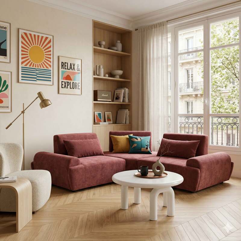 Modulares Ecksofa 3-Sitzer aus Stoff mit Kissen