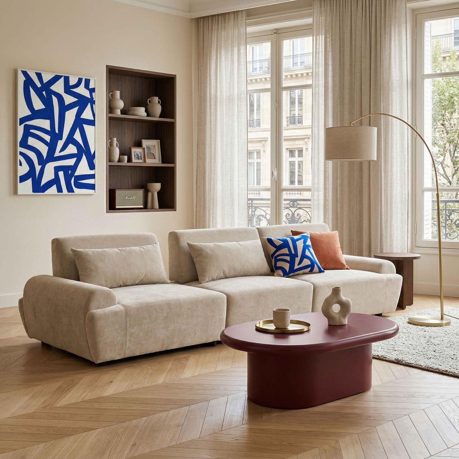 Modulares Sofa 3-Sitzer aus Stoff mit Kissen