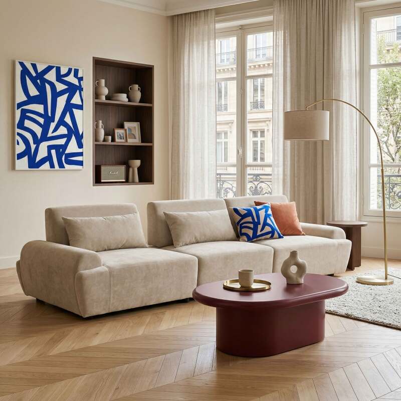 Modulares Sofa 3-Sitzer aus Stoff mit Kissen (7/9)