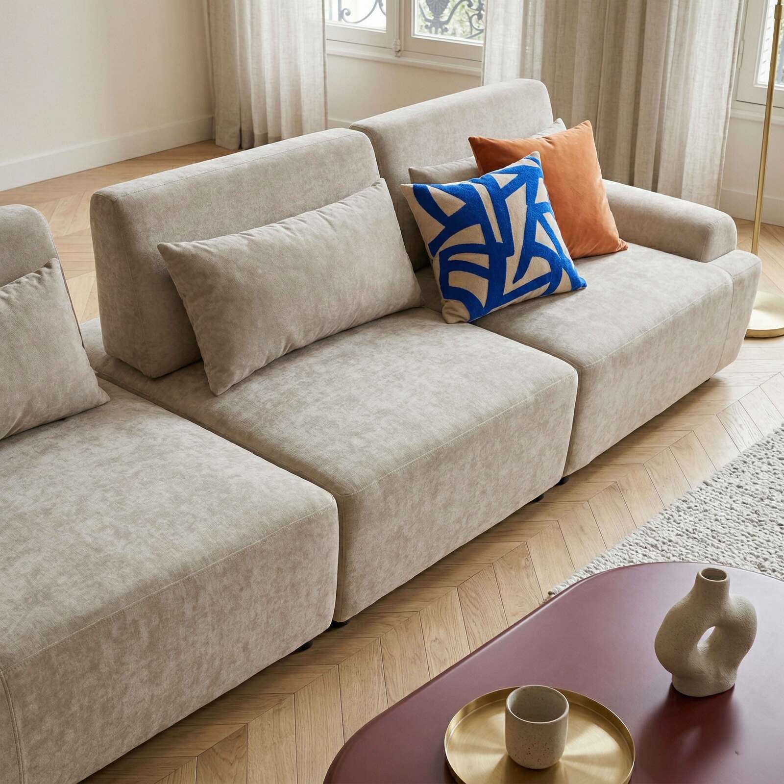 Modulares Sofa 3-Sitzer aus Stoff mit Kissen