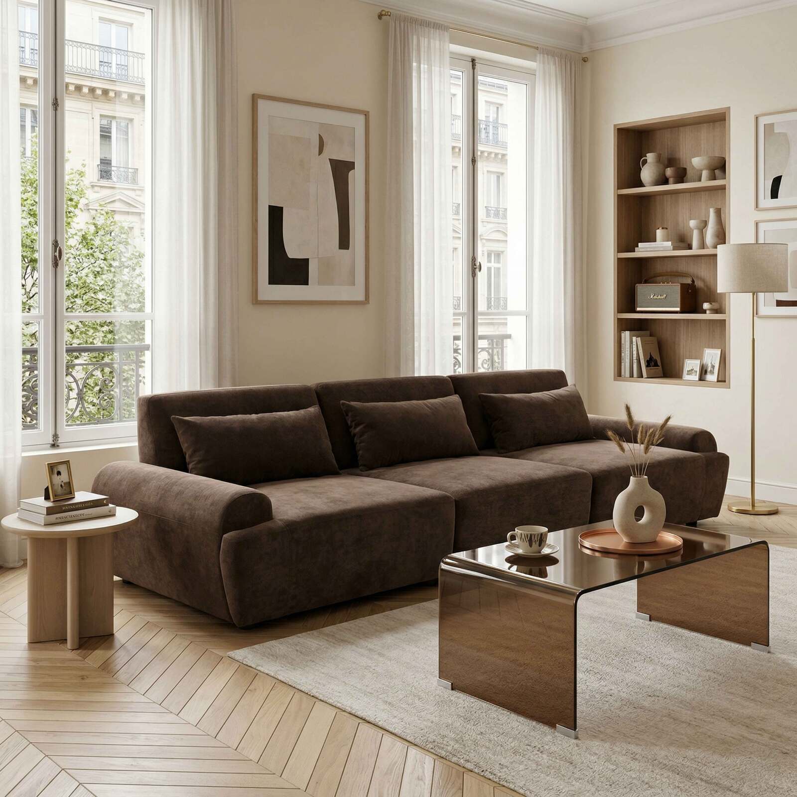 Modulares Sofa 3-Sitzer aus Stoff mit Kissen