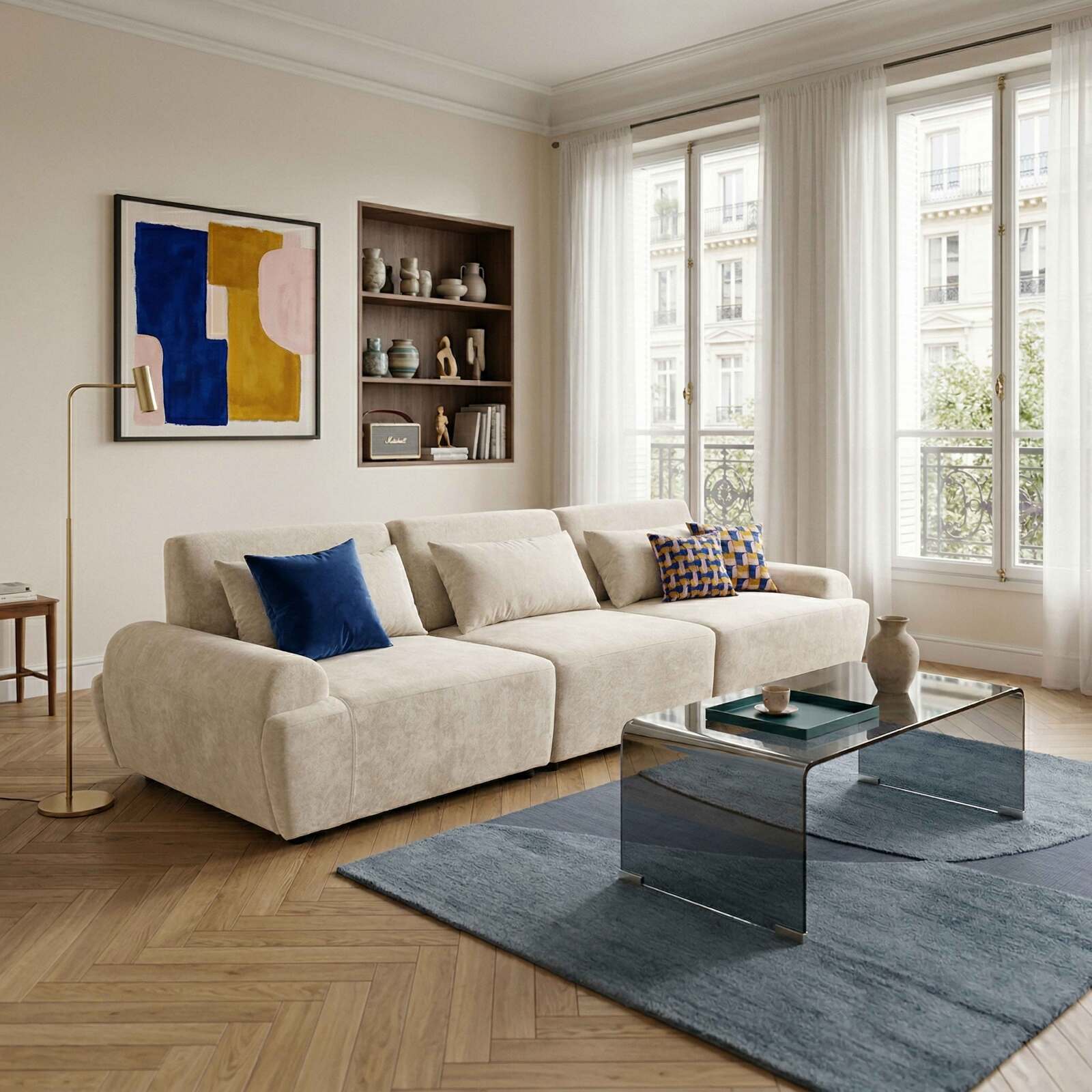 Modulares Sofa 3-Sitzer aus Stoff mit Kissen