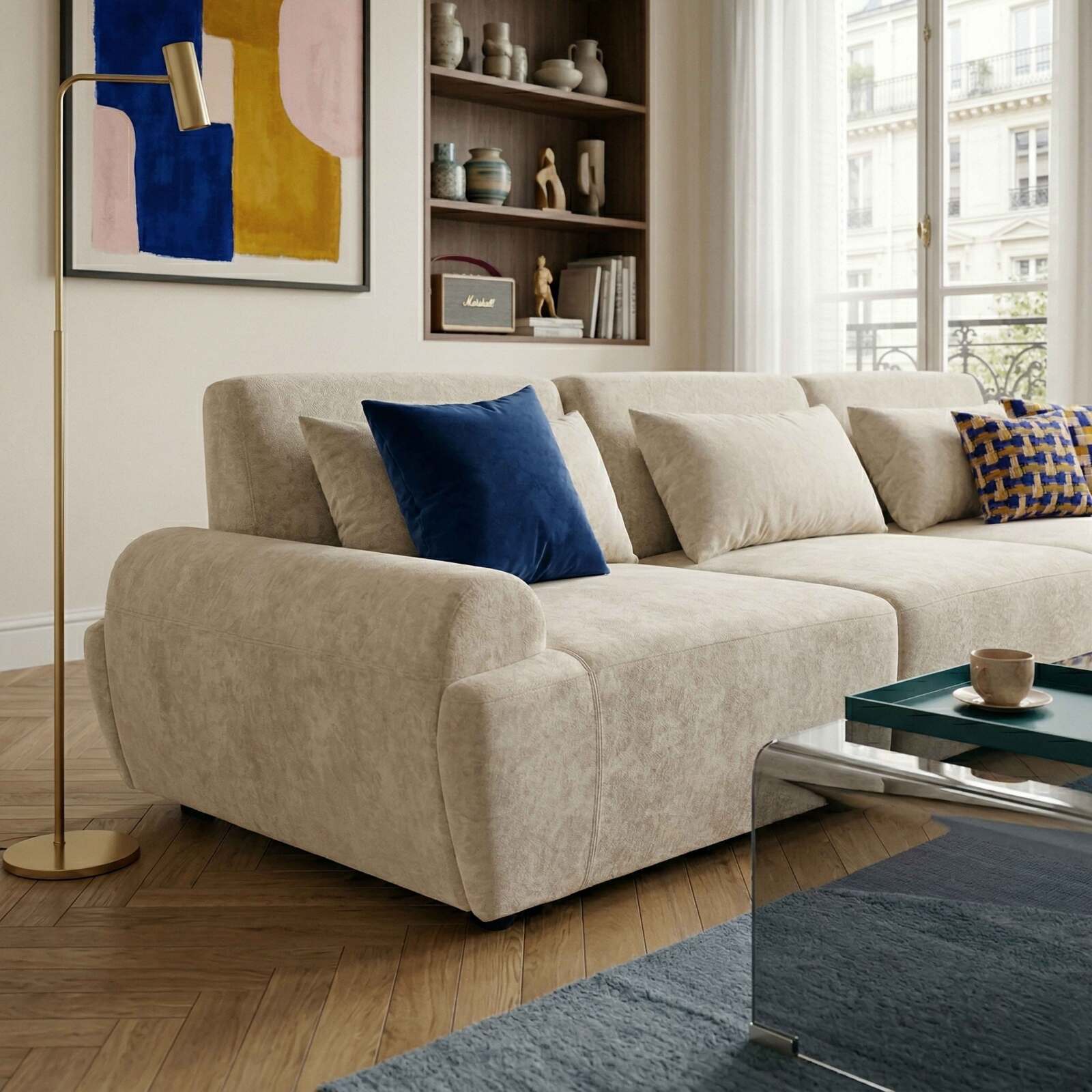 Modulares Sofa 3-Sitzer aus Stoff mit Kissen