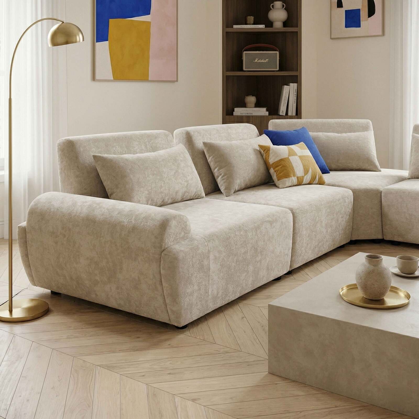 Modulares Ecksofa 4-Sitzer aus Stoff mit Kissen