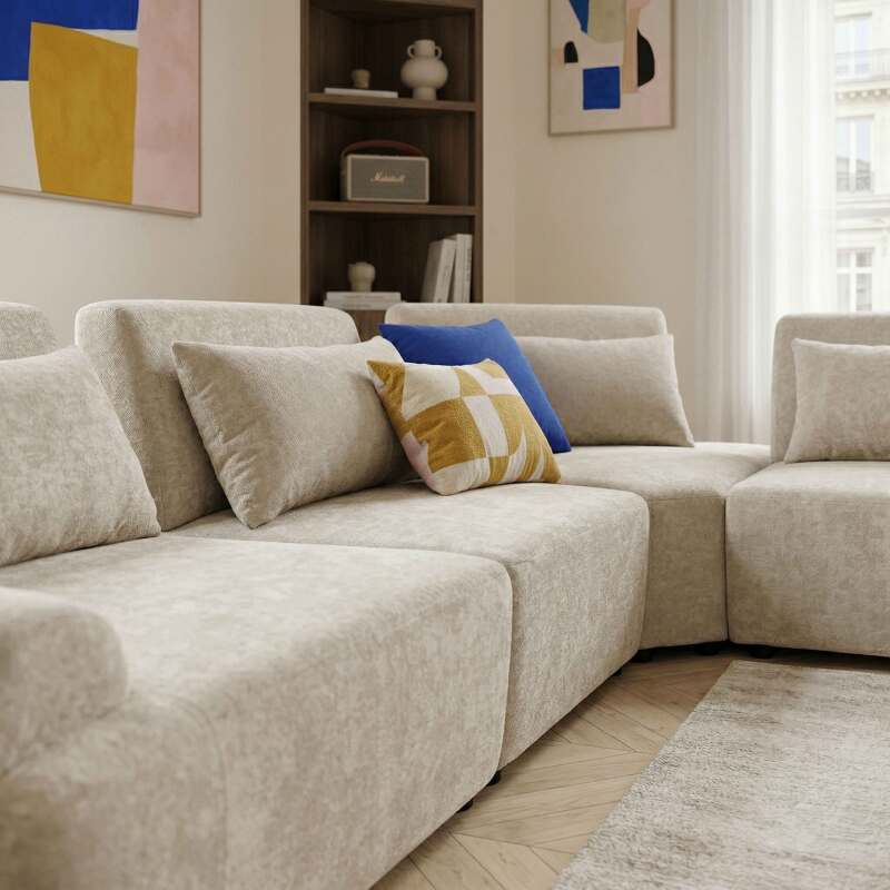 Modulares Ecksofa 4-Sitzer aus Stoff mit Kissen (3/9)