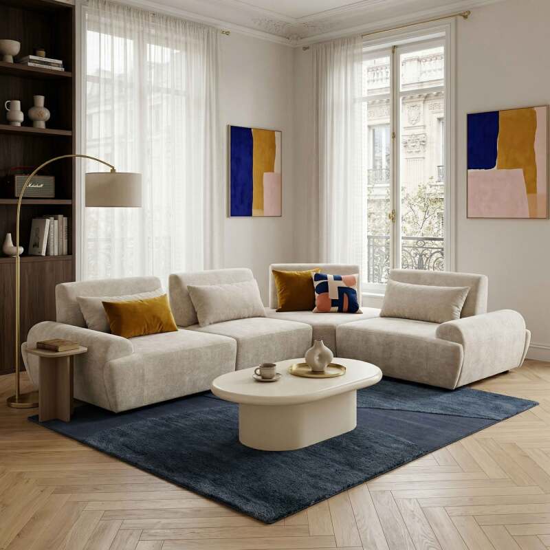 Modulares Ecksofa 4-Sitzer aus Stoff mit Kissen (8/9)