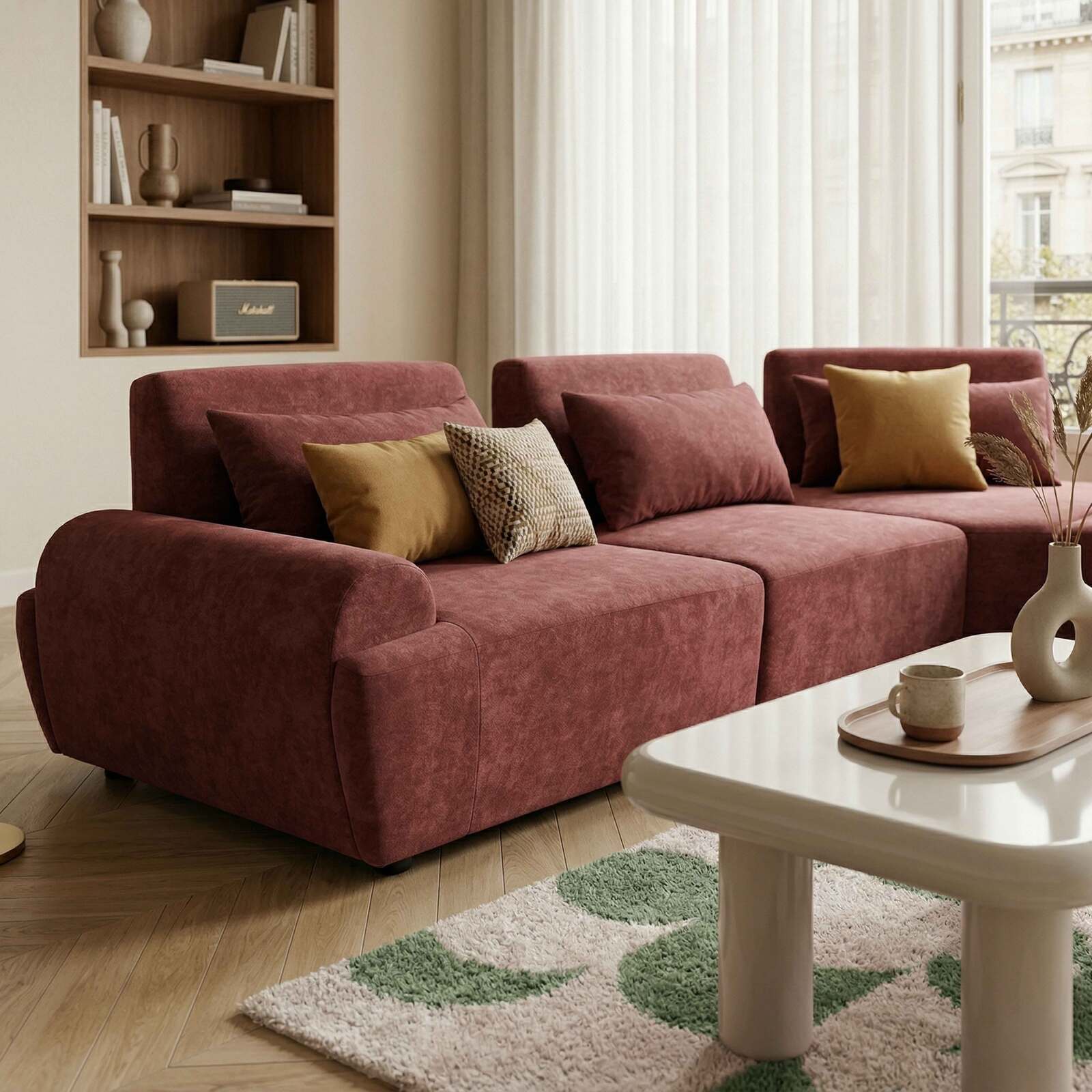 Modulares Ecksofa 4-Sitzer aus Stoff mit Kissen