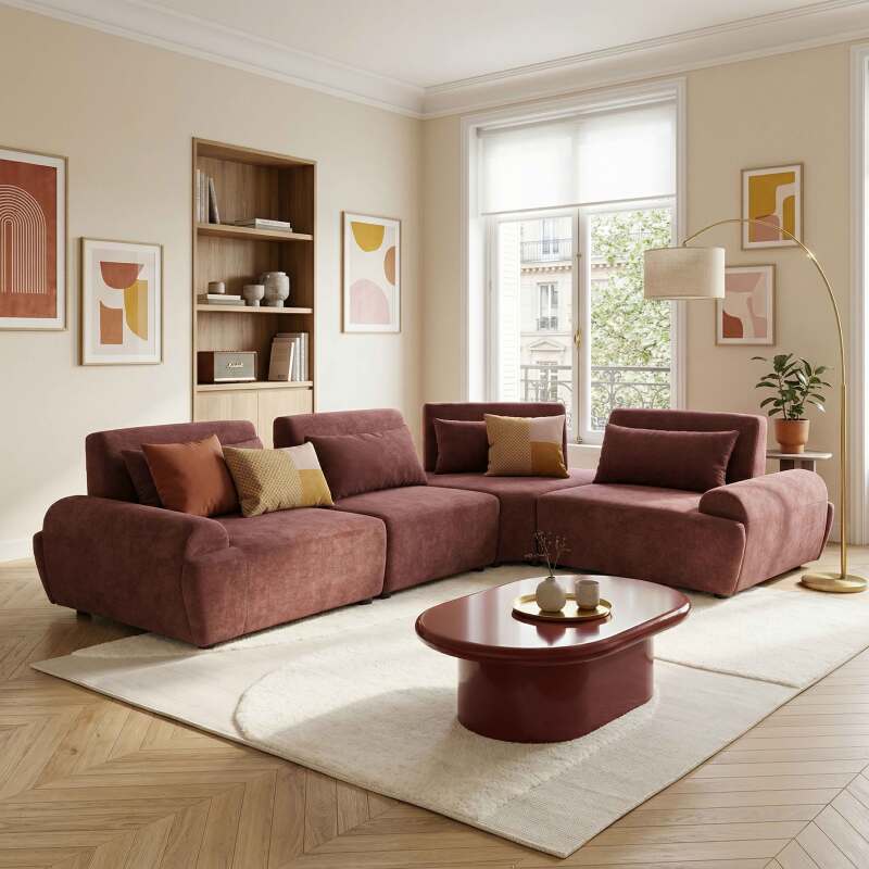 Modulares Ecksofa 4-Sitzer aus Stoff mit Kissen (7/9)