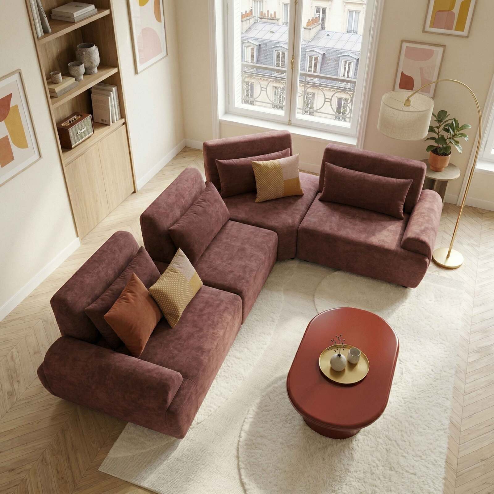 Modulares Ecksofa 4-Sitzer aus Stoff mit Kissen