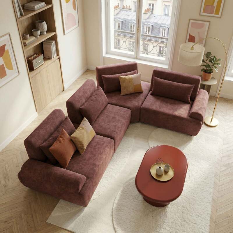 Modulares Ecksofa 4-Sitzer aus Stoff mit Kissen (8/9)