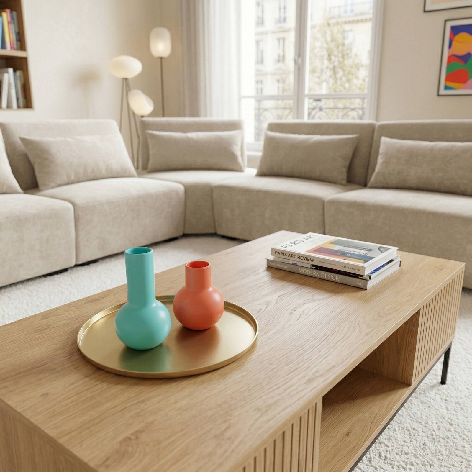 Modulares Ecksofa 5-Sitzer aus Stoff mit Kissen