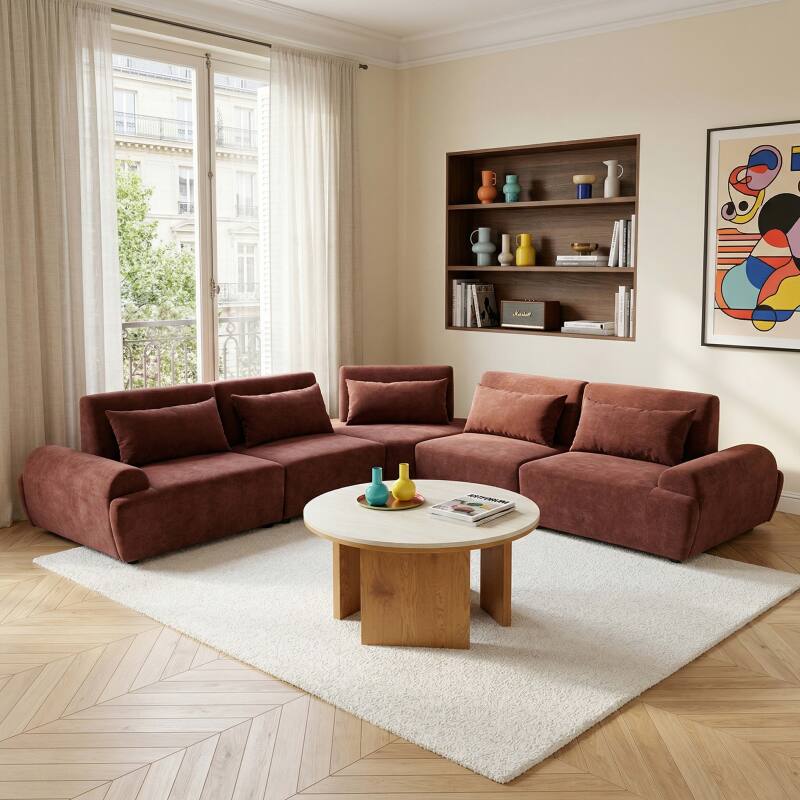 Modulares Ecksofa 5-Sitzer aus Stoff mit Kissen