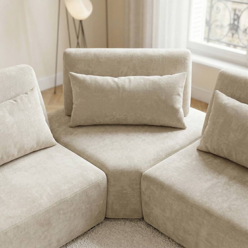 Modulares Ecksofa 5-Sitzer aus Stoff mit Kissen (2/7)