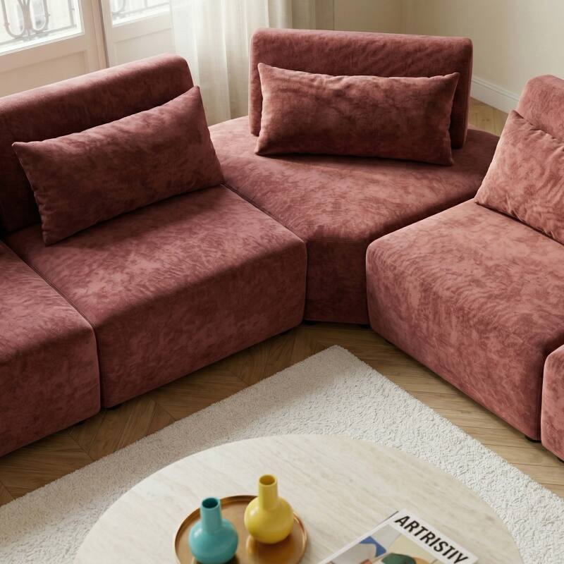 Modulares Ecksofa 5-Sitzer aus Stoff mit Kissen (2/7)