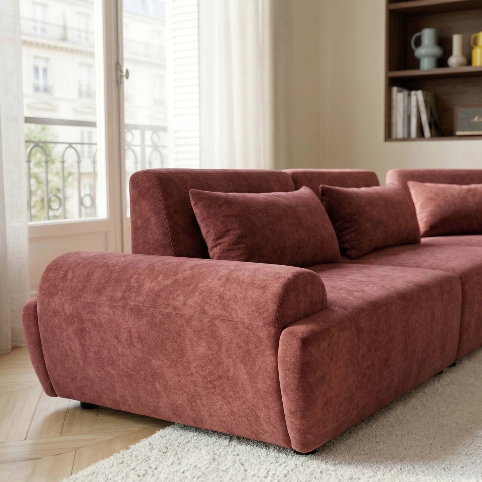 Modulares Ecksofa 5-Sitzer aus Stoff mit Kissen