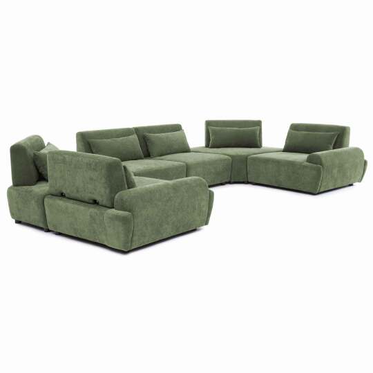 Modulares Ecksofa panorama 6-Sitzer aus Stoff mit Kissen verstellbare Rückenlehne | Oviala
