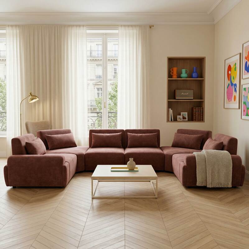 Modulares Ecksofa panorama 6-Sitzer aus Stoff mit Kissen