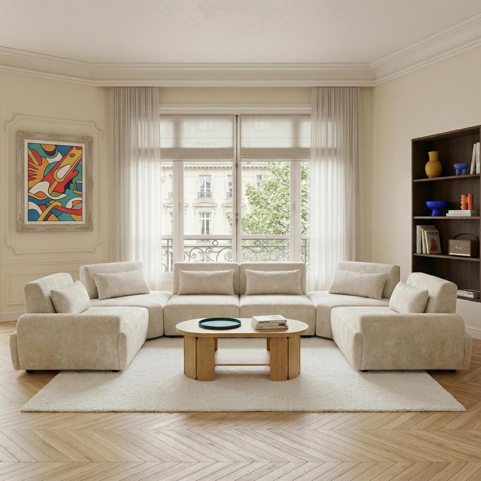 Modulares Ecksofa panorama 6-Sitzer aus Stoff mit Kissen