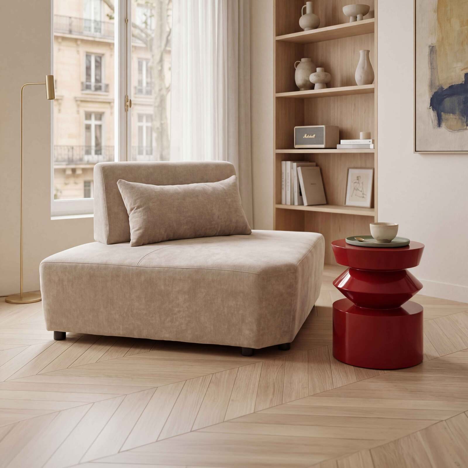 Eckensessel aus Stoff für modulares Sofa mit Kissen