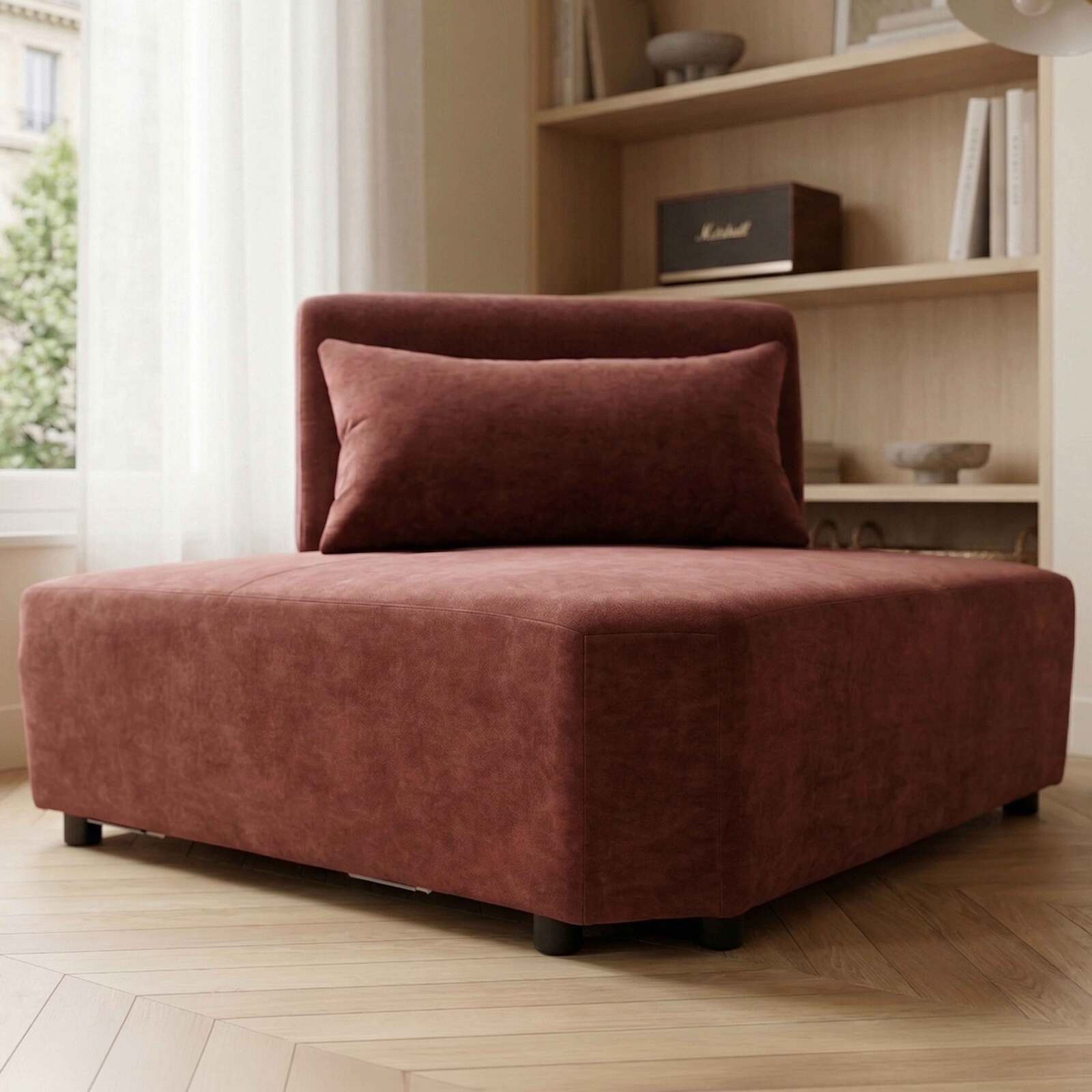 Eckensessel aus Stoff für modulares Sofa mit Kissen