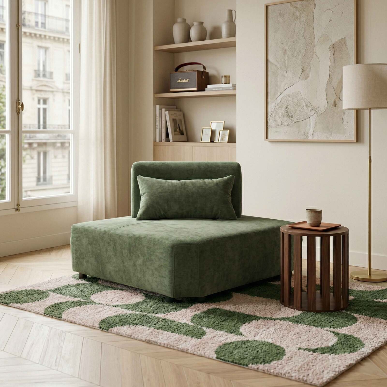 Eckensessel aus Stoff für modulares Sofa mit Kissen