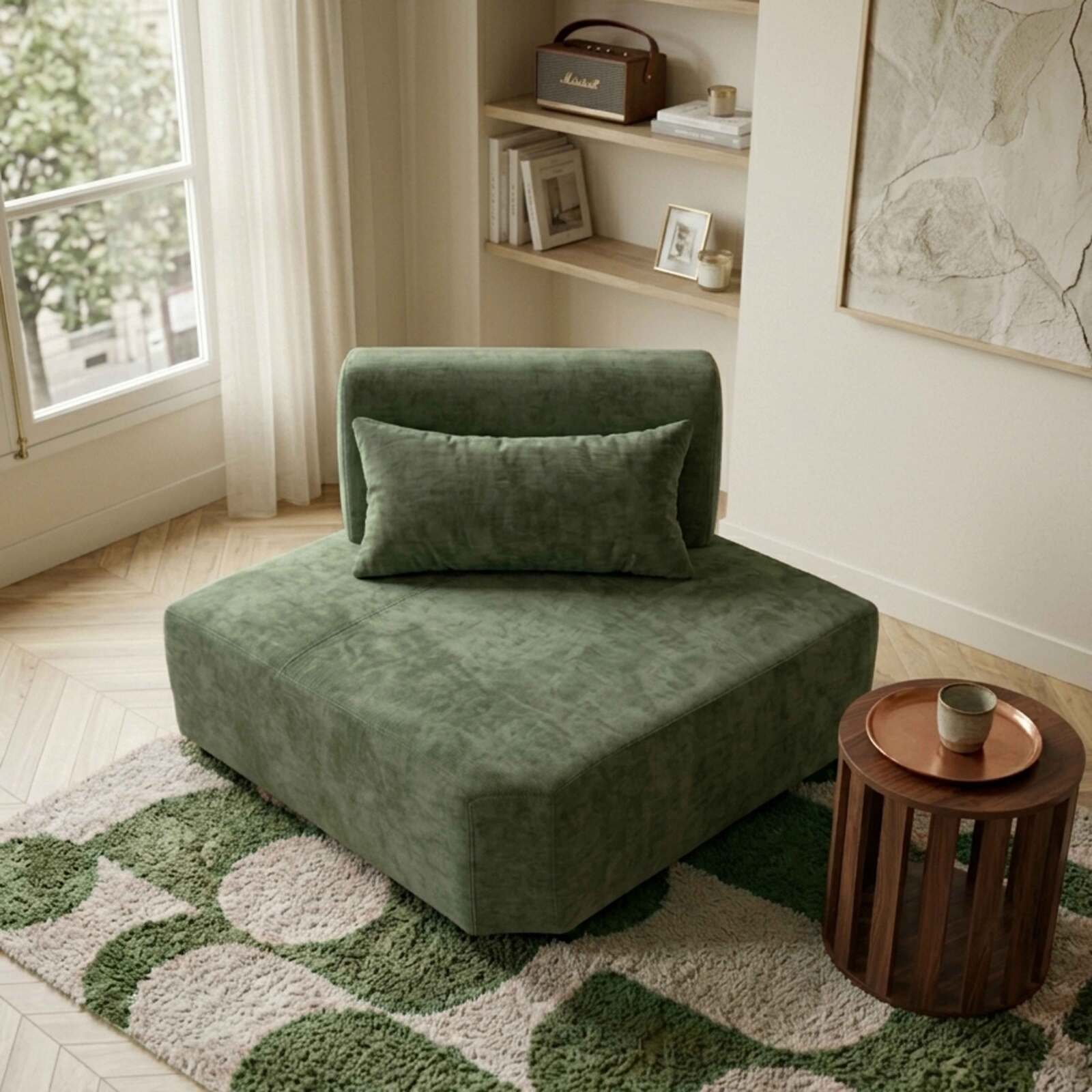 Eckensessel aus Stoff für modulares Sofa mit Kissen
