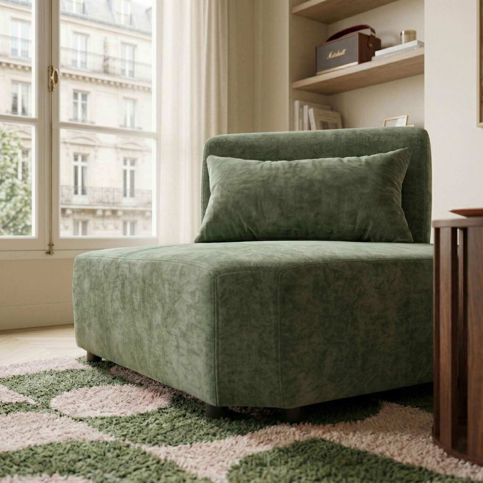 Eckensessel aus Stoff für modulares Sofa mit Kissen