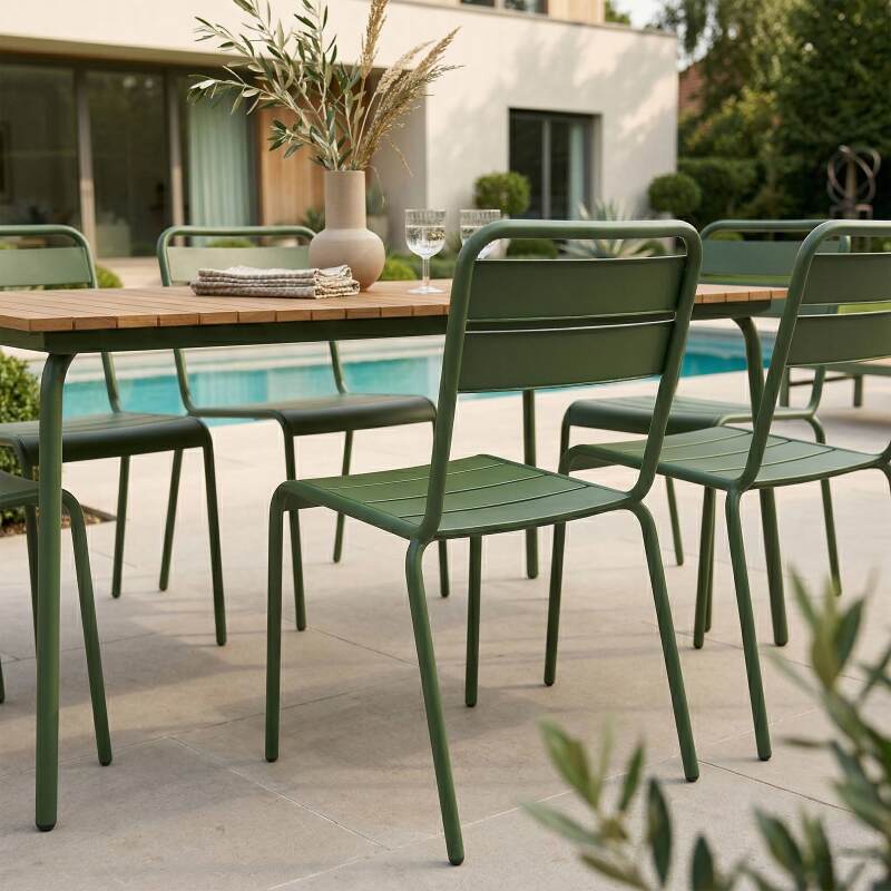 Gartentisch Holzoptik aus Metall und Polywood, 6 Personen, 160x90 cm (6/8)