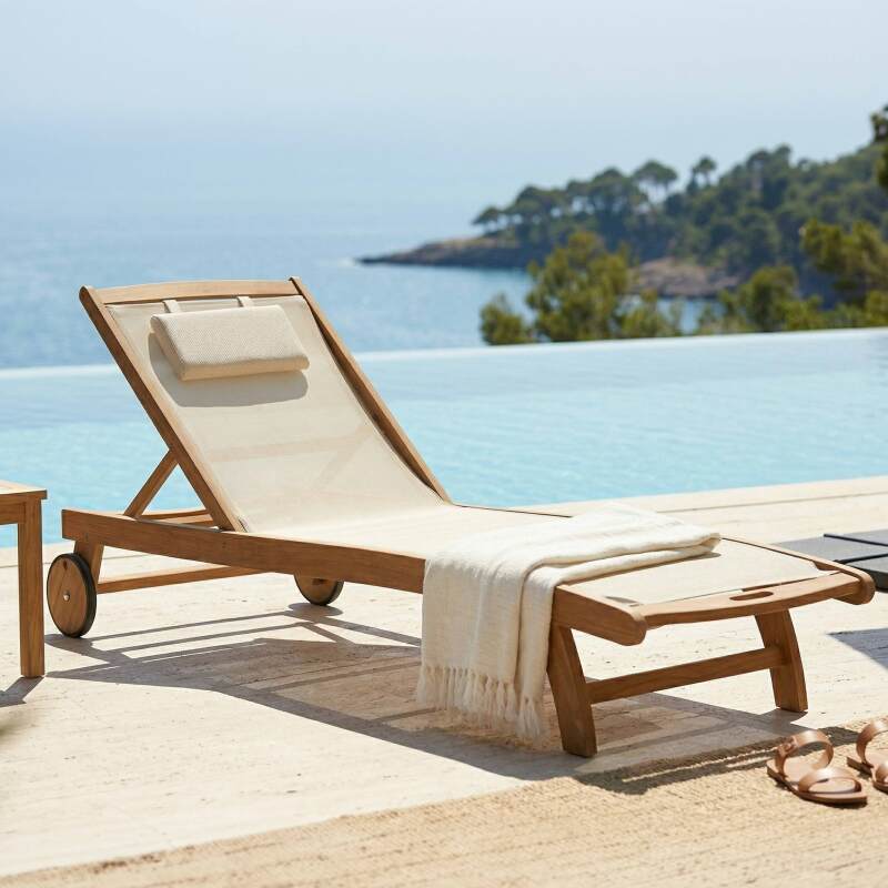 Sonnenliegen aus zertifiziertem Holz neigbar mit Rollen - 2er-Set (7/8)