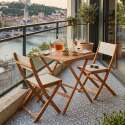 Quadratischer Gartentisch, klappbar, aus FSC®-Eukalyptusholz, 70x70 cm, und 2 Stühle aus Textilene, klappbar
