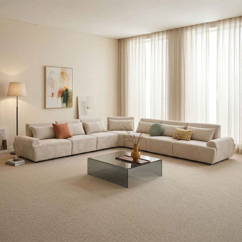 Modulares Ecksofa 7-Sitzer aus Stoff mit Kissen