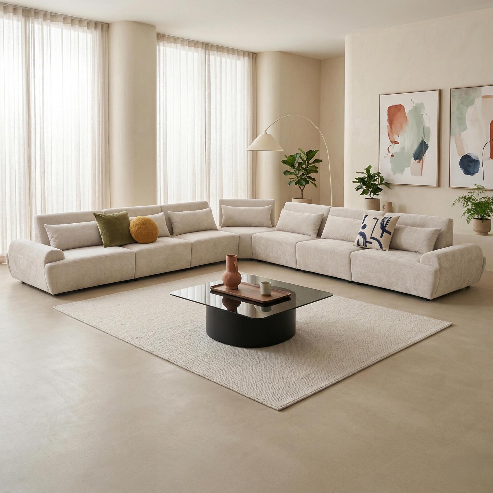 Modulares Ecksofa 7-Sitzer aus Stoff mit Kissen