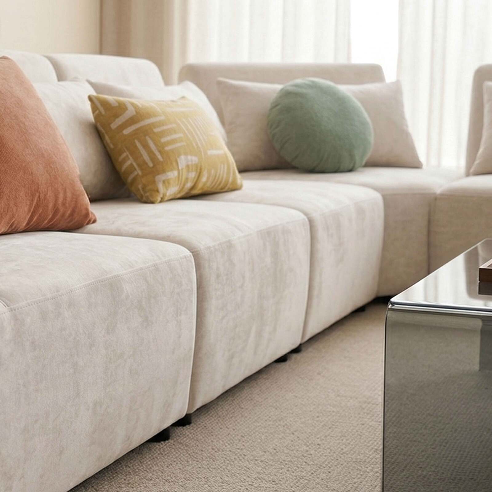 Modulares Ecksofa 7-Sitzer aus Stoff mit Kissen