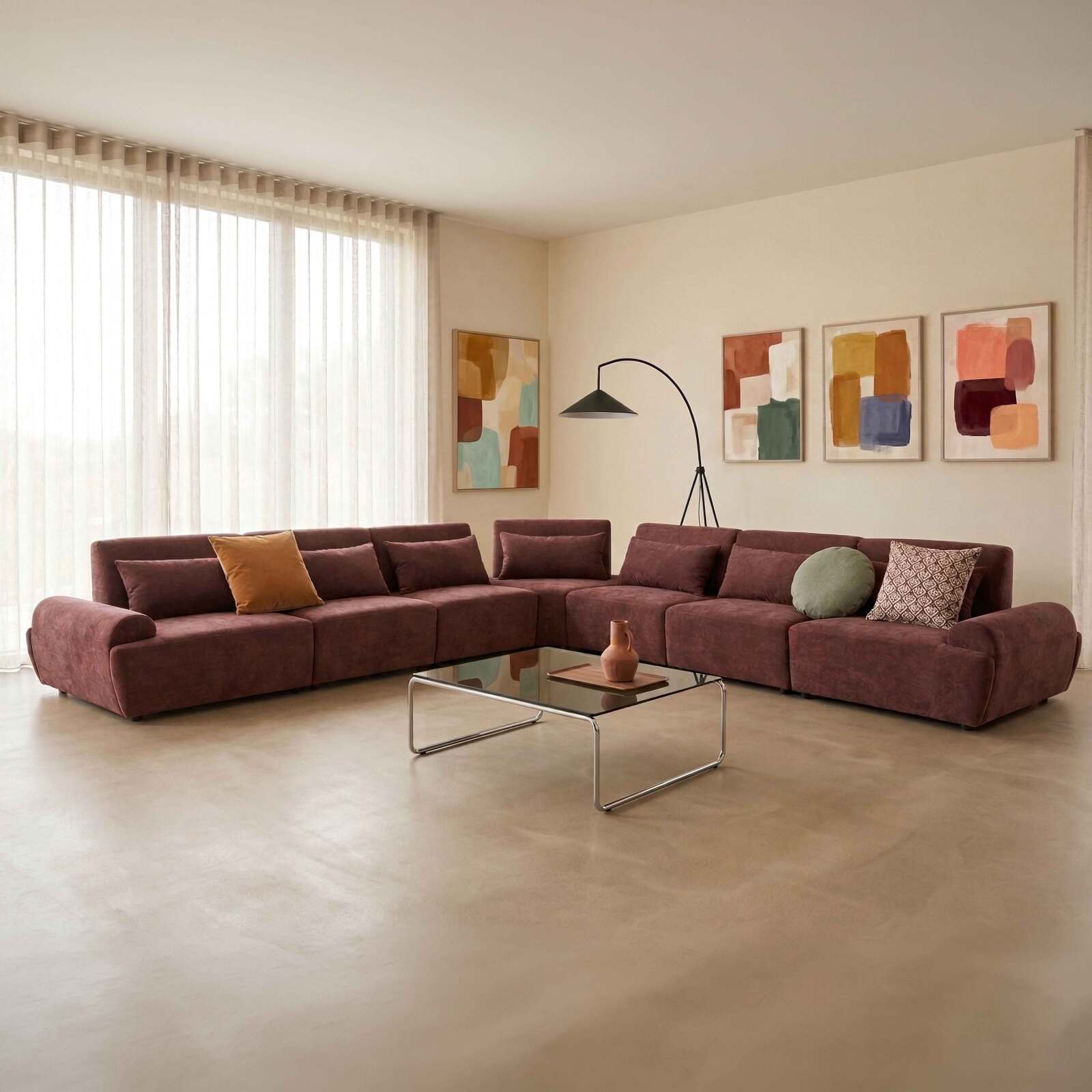 Modulares Ecksofa 7-Sitzer aus Stoff mit Kissen