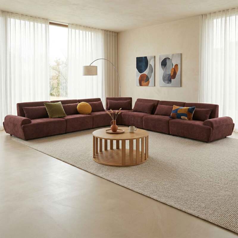 Modulares Ecksofa 7-Sitzer aus Stoff mit Kissen (6/9)