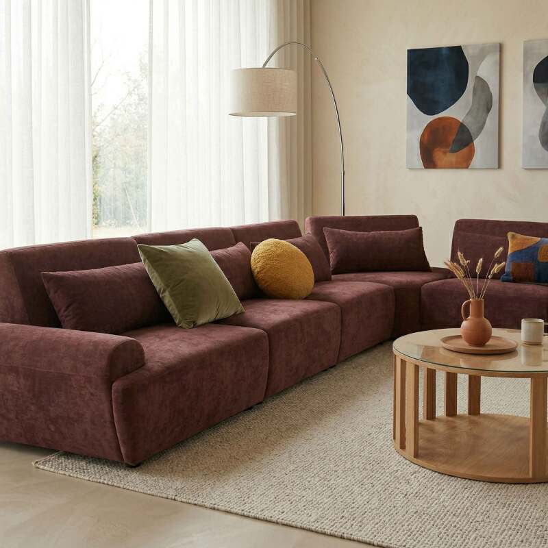 Modulares Ecksofa 7-Sitzer aus Stoff mit Kissen (7/9)