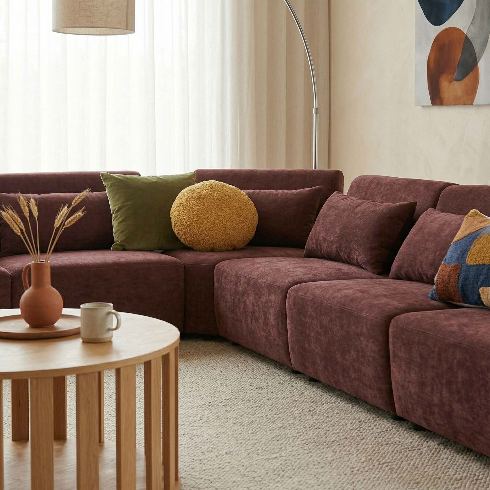 Modulares Ecksofa 7-Sitzer aus Stoff mit Kissen