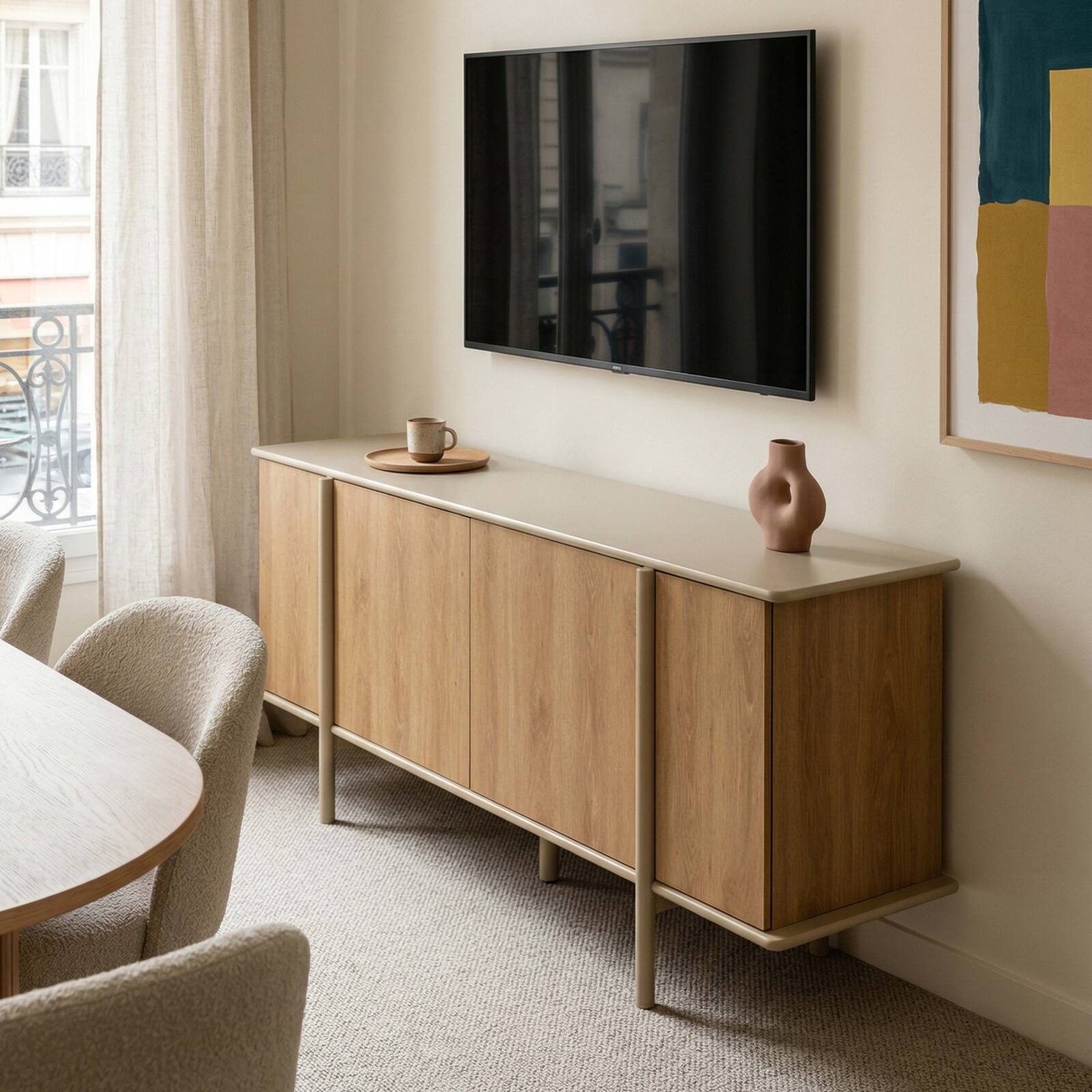 Sideboard in Holzoptik, 4 Türen, 180 cm