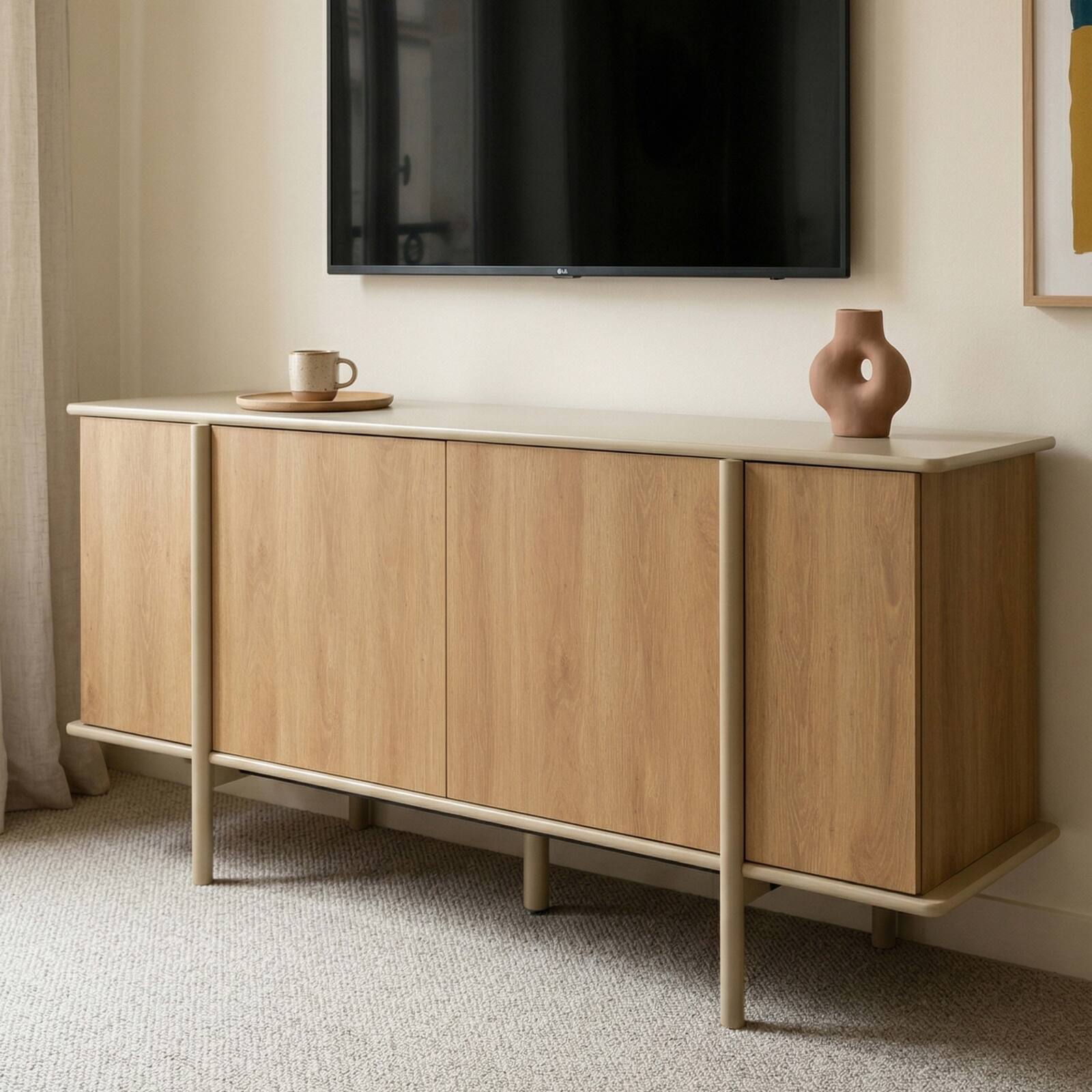 Sideboard in Holzoptik, 4 Türen, 180 cm