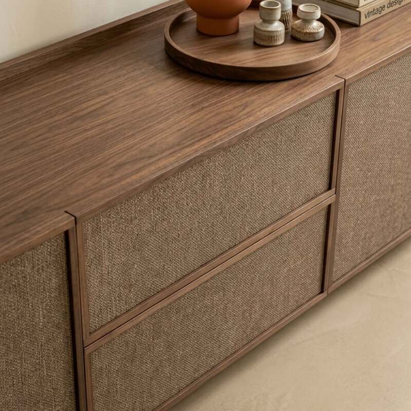 Lowboard in Holzoptik, 150 cm, mit Stoff, skandinavischer Stil (3/9)