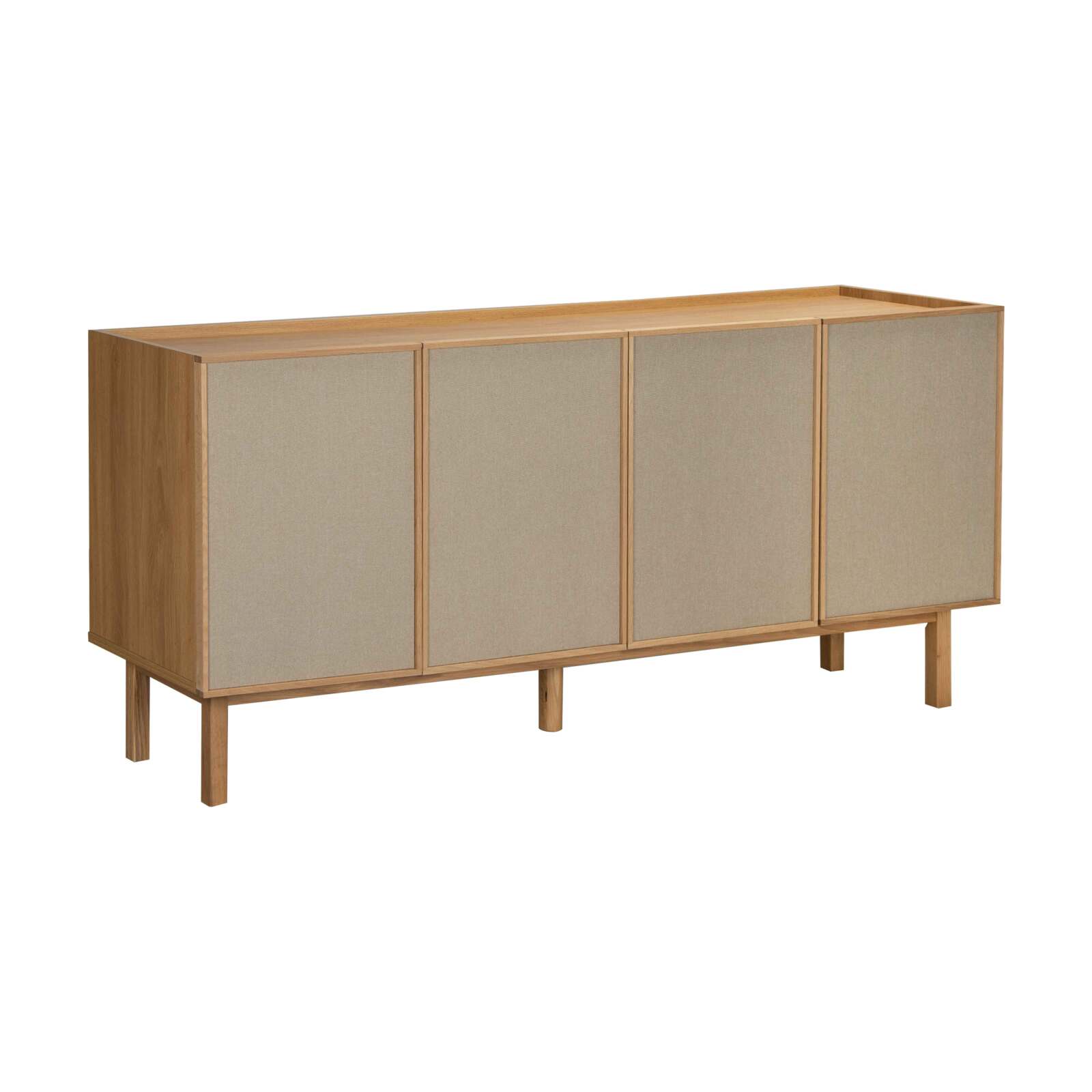 Sideboard in Holzoptik und Stoff, 4 Türen, 180 cm, skandinavischer Stil
